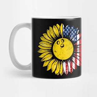 Sunflower American Flag Bowling Lover Gifts 4th Of July Mug